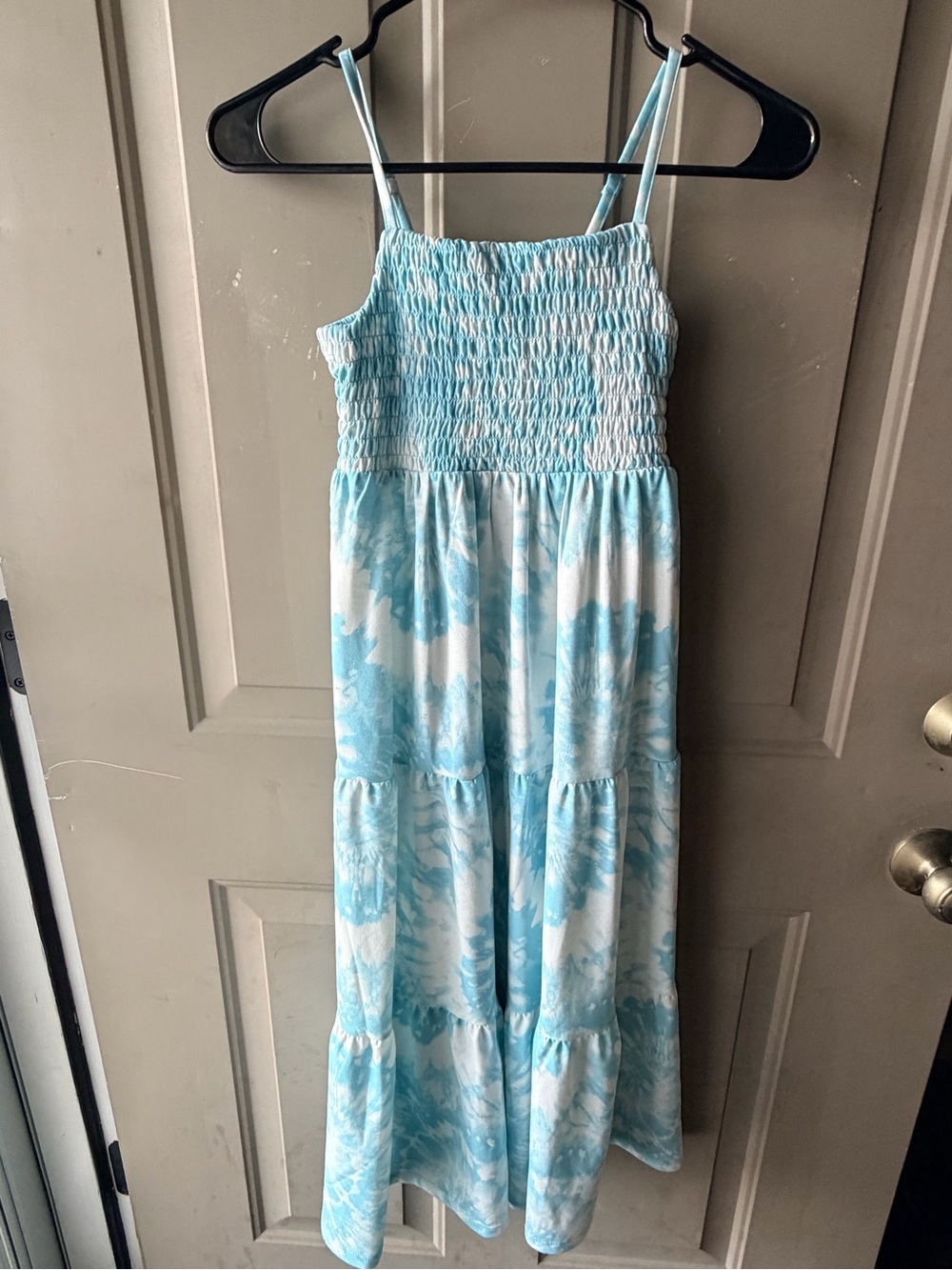Girls Light Blue & White Tiered Summer Maxi Dress